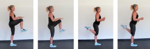 high knees & kick back